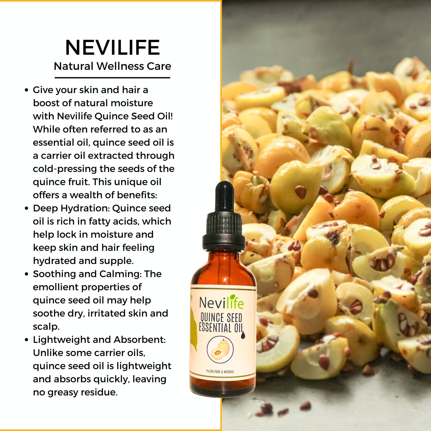 Nevilife Quince Seed Oil: Natural Hydration and Nourishment for Skin and Hair (Not an Essential Oil)