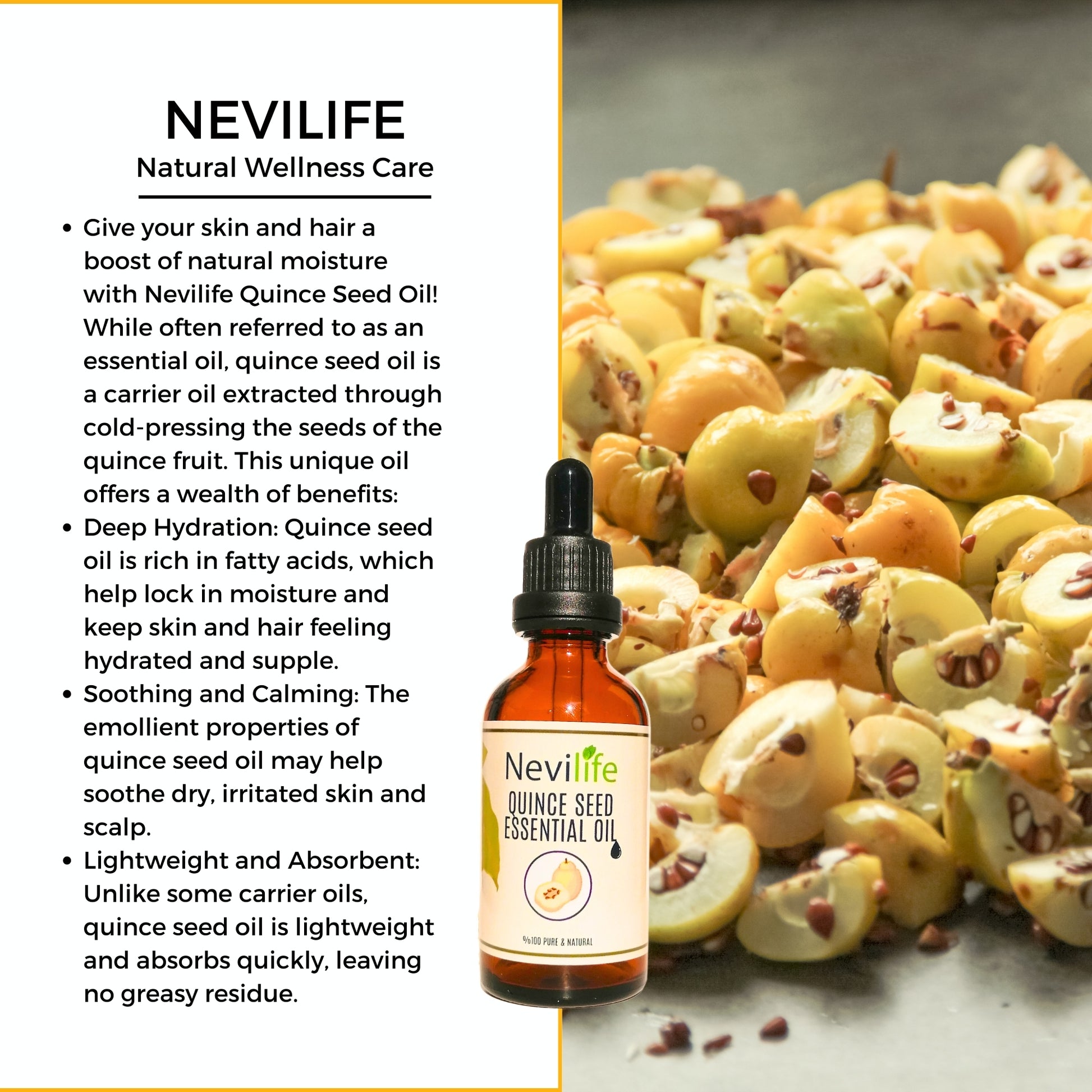 Nevilife Quince Seed Oil: Natural Hydration and Nourishment for Skin and Hair (Not an Essential Oil)