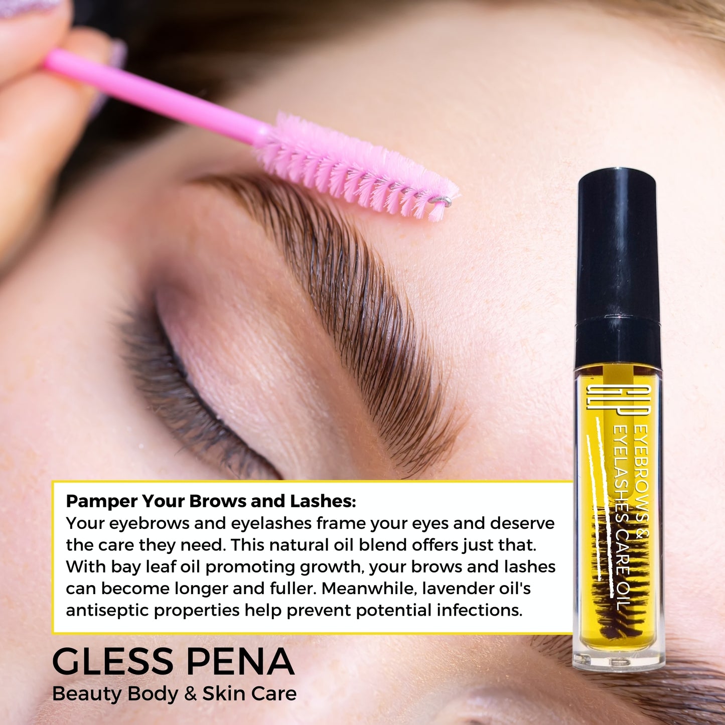 Organic and natural Strengthening eyebrow eyelashes oil with bayleaf oil and lavender oil