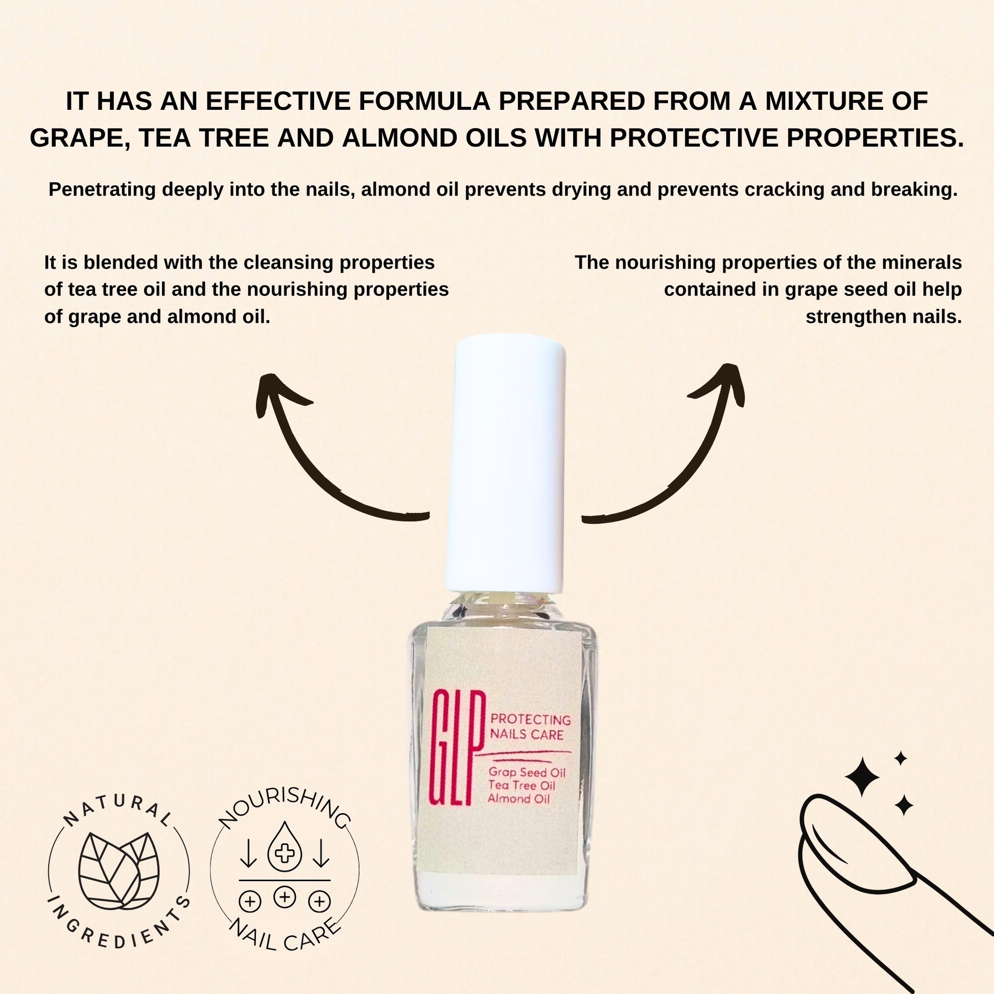 protecting nails care cuticle oil with grape oil, tea tree oil and almond oil